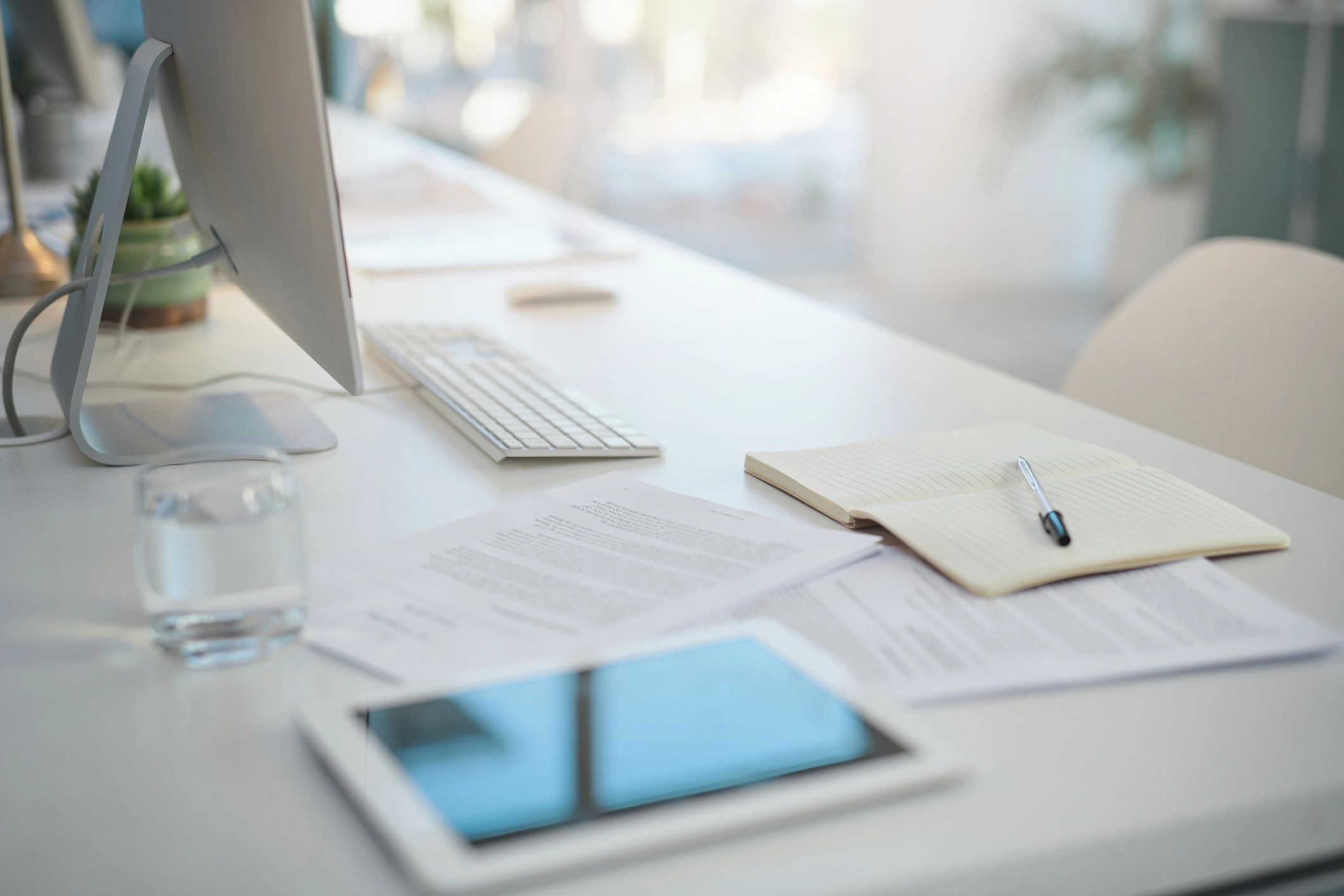 Professional office workspace with organized documents